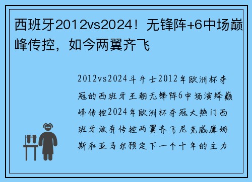 西班牙2012vs2024！无锋阵+6中场巅峰传控，如今两翼齐飞